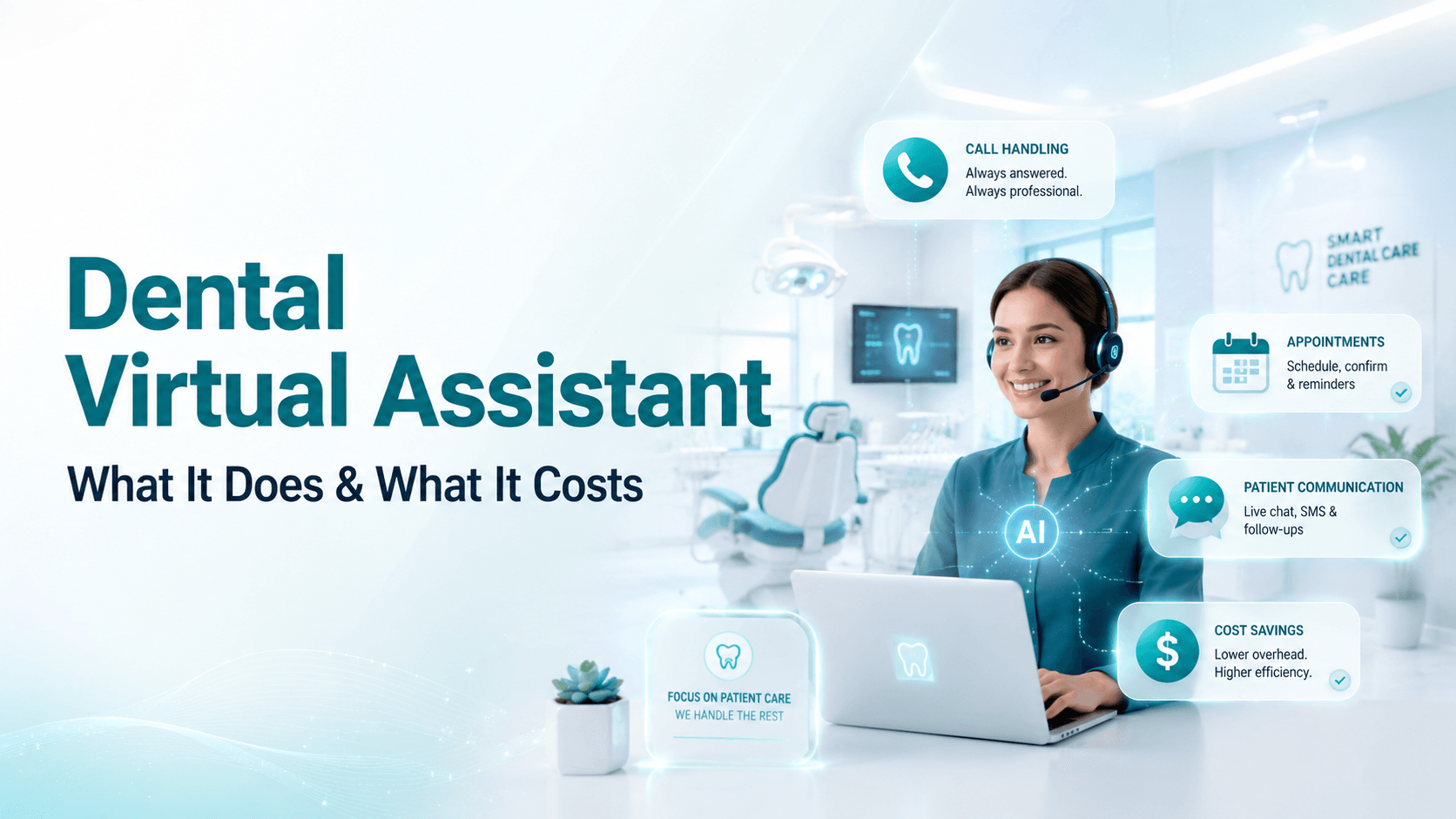 Dental virtual assistant guide showing tasks and cost
