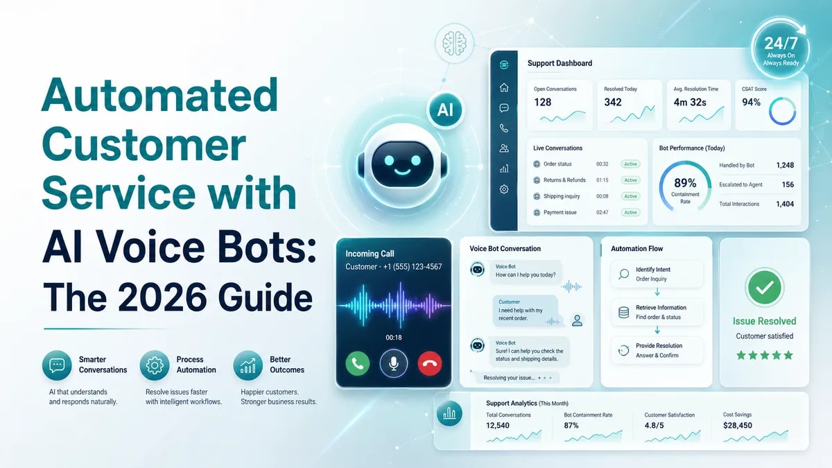 AI voice bot answering a customer service call illustration