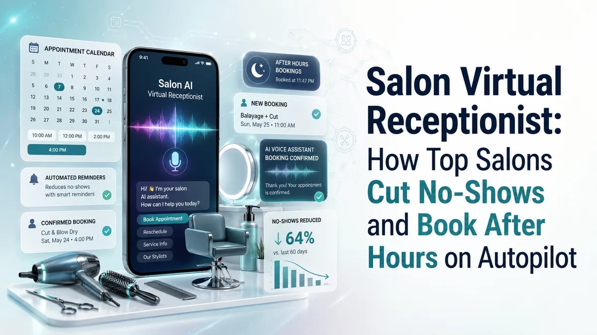 Salon owner at the chair while phone bookings and reminders run automatically