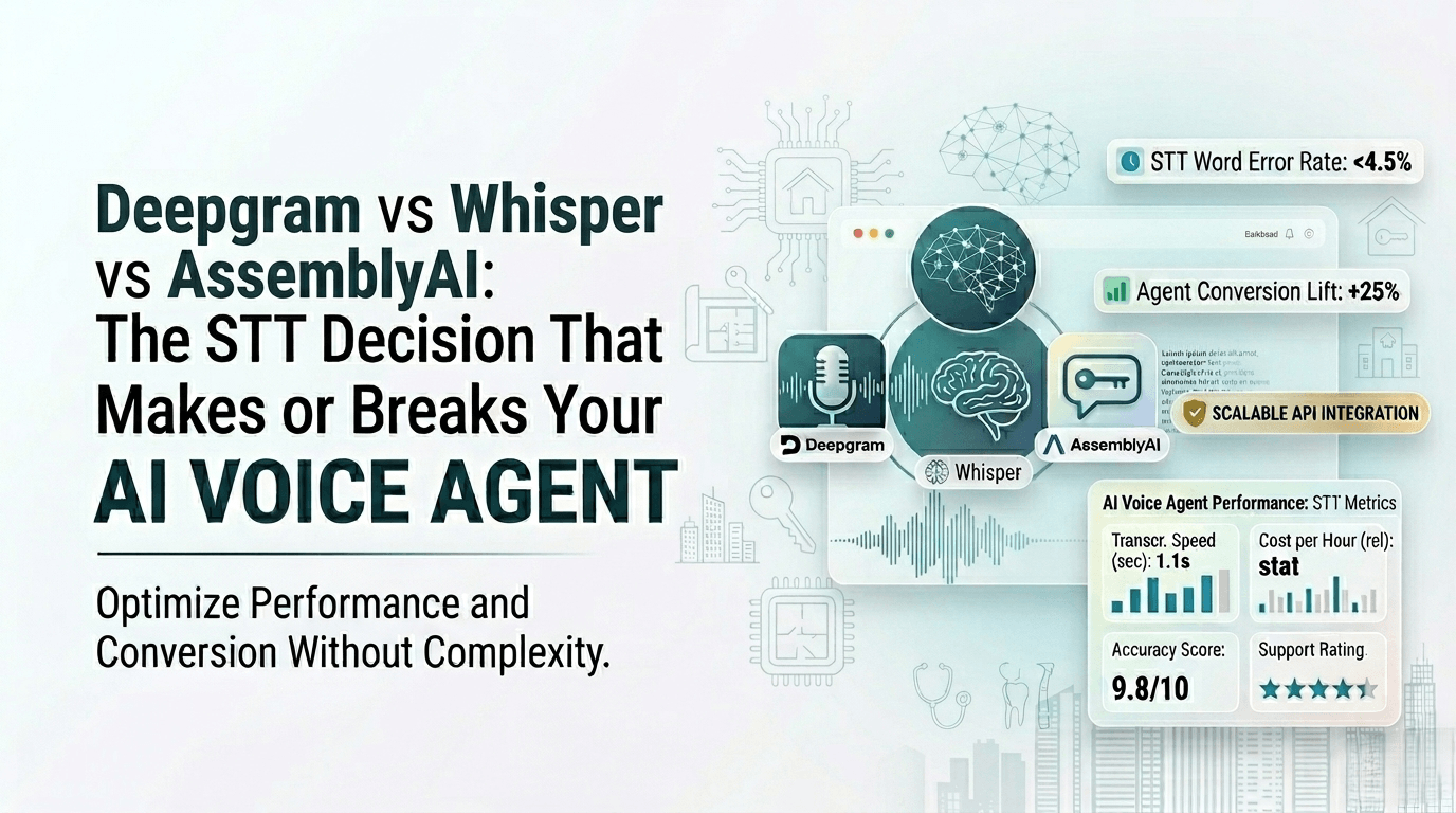 Three-way benchmark comparison diagram showing Deepgram Nova-3, AssemblyAI Universal-3 Pro, and OpenAI Whisper Large V3 Turbo across WER, latency, hallucination rate, and pricing dimensions