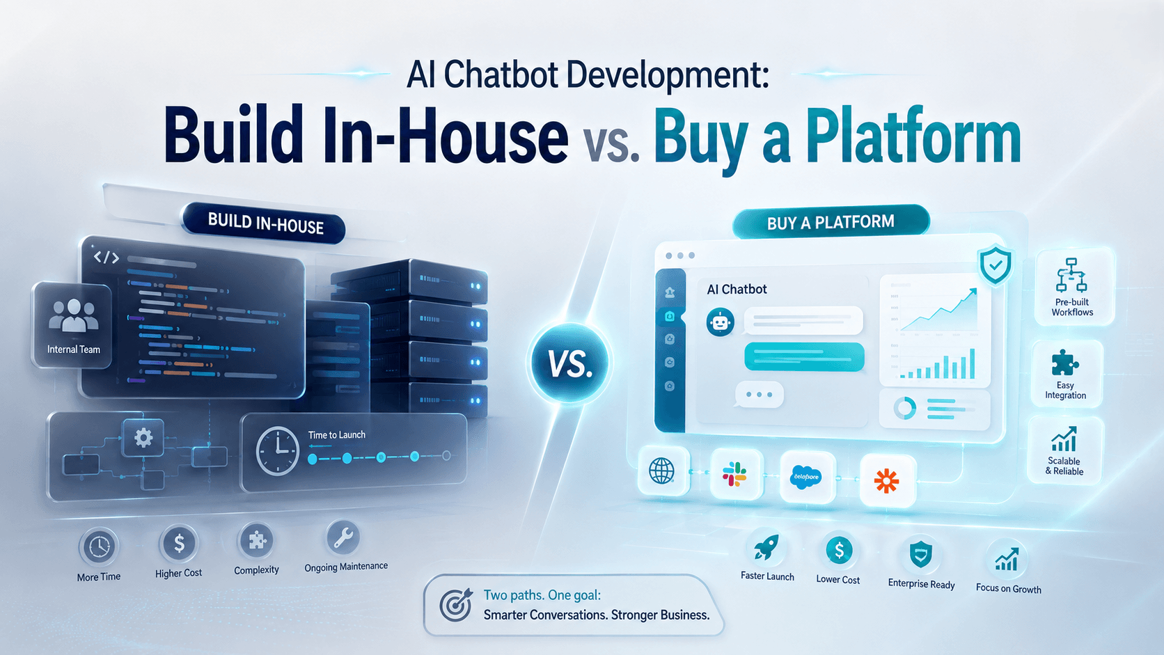 AI chatbot development build vs buy comparison guide with three decision paths