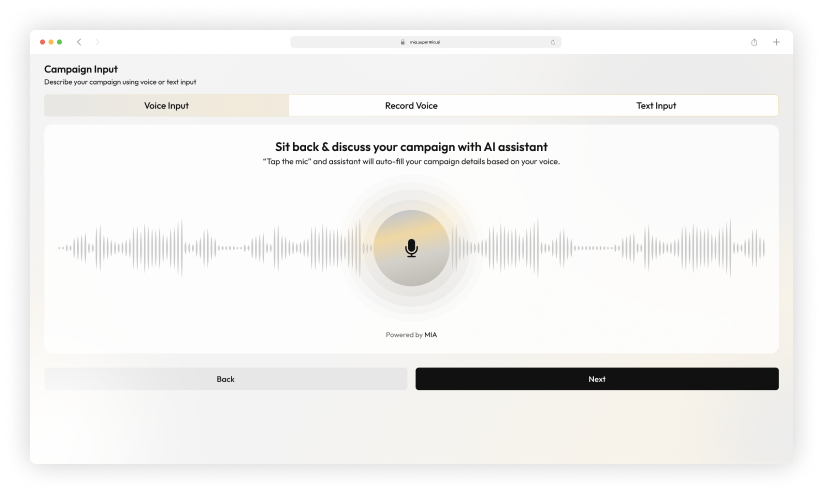 Campaign Generator — Give Input by talking to MIA