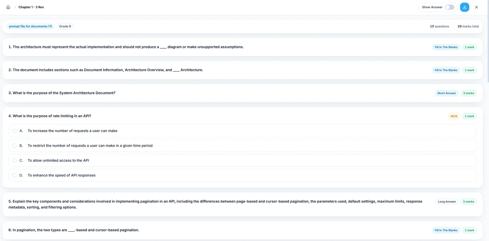 CourseSmith — Generated assignment with mixed question types and marks