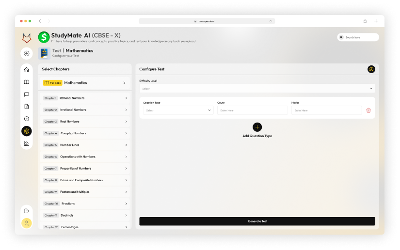 StudyMate AI — Test and grading interface