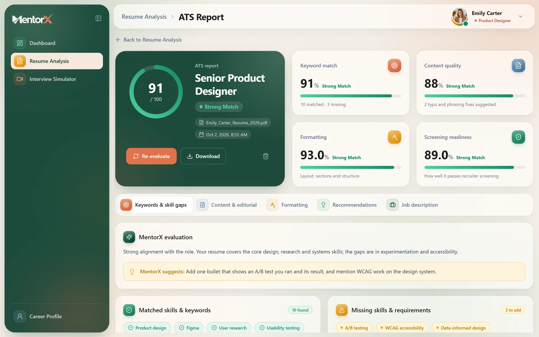 MentorX - ATS Score Report
